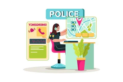 Police officer responding to multiple calls and managing traffic during a c.. Stock Illustration