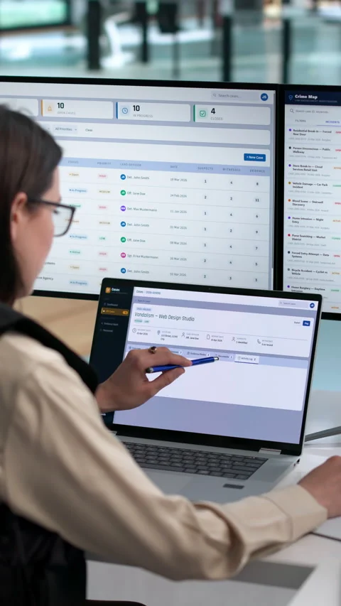Police Officer Uses Computer Software Stock Footage 339180922