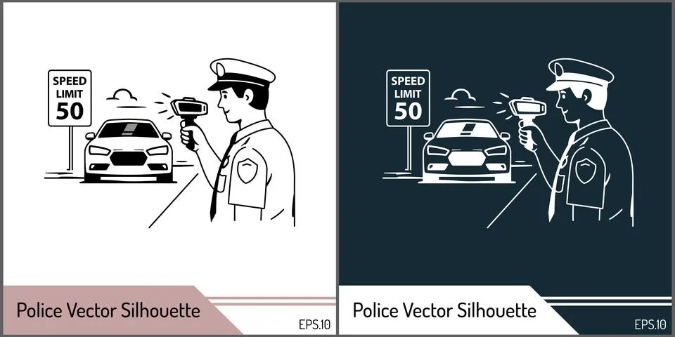 Police Officer Using Speed Radar Gun to Check Vehicle Speed Stock-Illustration