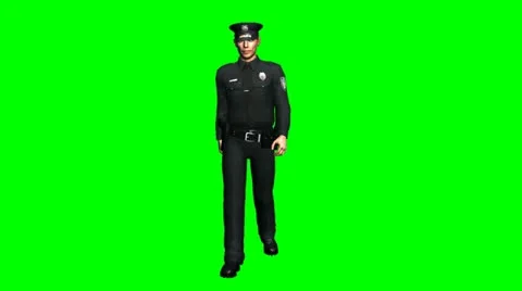 Police officer walks toward camera green screen 2 Stock Footage
