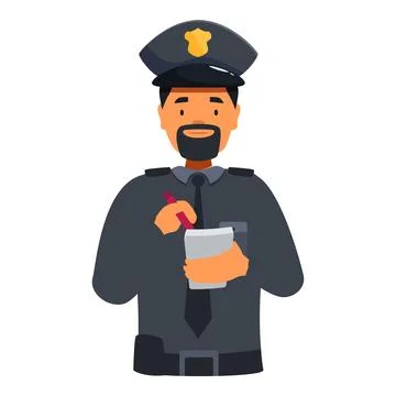 Police officer writing on notepad, security guard taking notes Stock Illustration