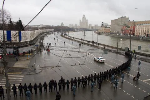 The police at an opposition March memory Nemtsov Stock Photos