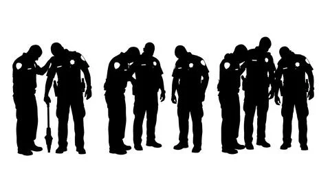 Police Partner Support and Console Silhouettes Stock Illustration