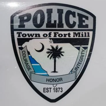 Police Patch for media coverage Fort Mill, South Carolina, SC, USA,9 March 2018 Stock Photos