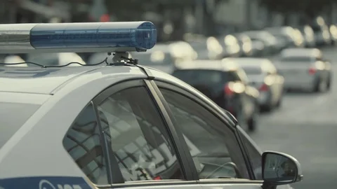 Police patrol car. Police blinking flasher Stock Footage