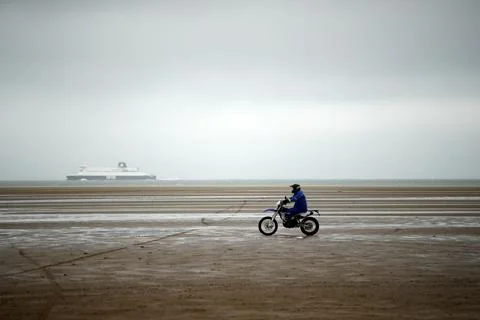 Police patrols Oye-Plage beach, Calais, France - 31 Jan 2020 Stock Photos