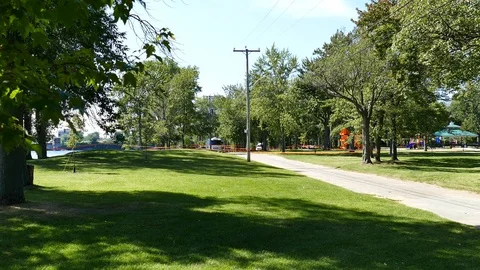 Police perimeter in a park Stock Footage 116104324
