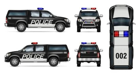 Police pickup vector mockup side, front, back, top view Stock Illustration