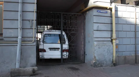 The Police preparing the streets for the forthcoming strike (fences by buses). Video stock 33232515