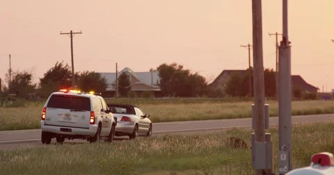 Police pull over a car at 120 fps slow motion near Austin, Texas. Stock Footage 72991985