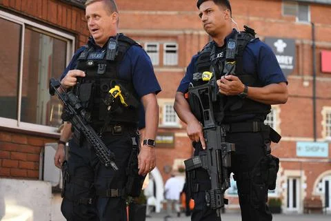 Police react to incident at the Oval as someone fired an arrow onto the field, L Stock Photos