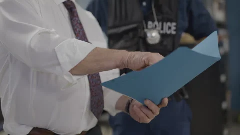 Police reading documents close up file folder Stock Footage 276757334
