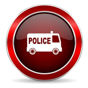 Police red circle glossy web icon, round button with metallic border Stock Illustration