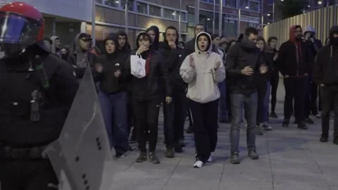 Police release protesters arrested in Bilbao eviction clashes, Rekalde (Bilbao), Stock Footage 305833170