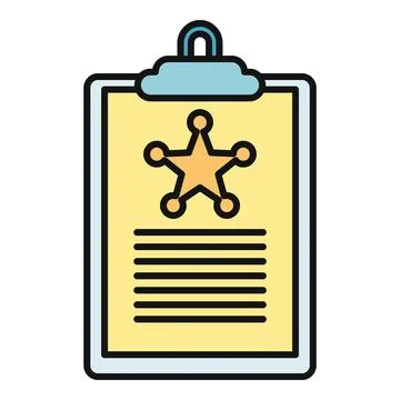 Police report document with sheriff badge icon illustrating law enforcement イラスト素材