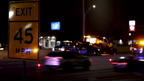 Police responding to crash site on interstate Stock Footage 169278020