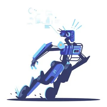 Police robot analyzing surrounding situation semi flat vector illustration Stock Illustration
