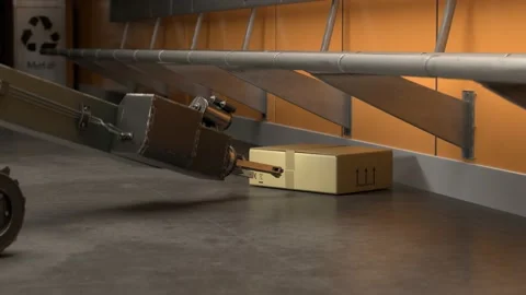 Police sapper robot disarming suspicious package left in a subway station. 4KHD Stock Footage 201087841