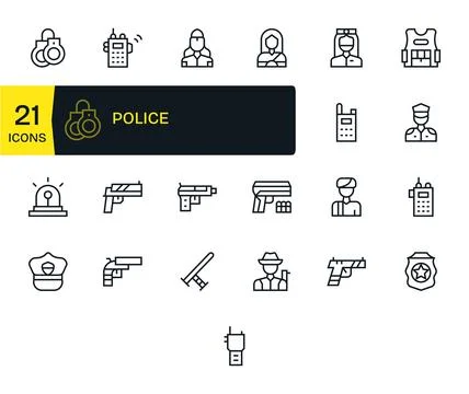 Police Scalable Vector Set featuring 25 Detail Enhanced Regular Line 256x25.. Stock Illustration