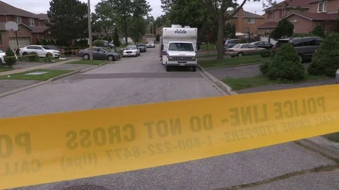 Police at scene of double shooting murder crime scene in city Stock Footage