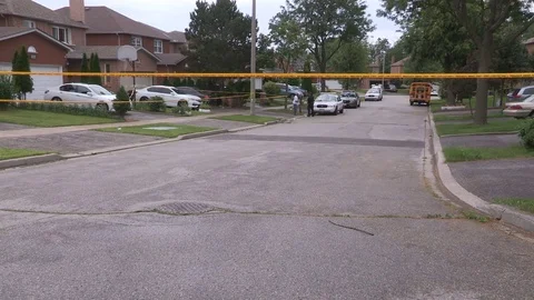 Police at scene of double shooting murder crime scene in city Stock Footage