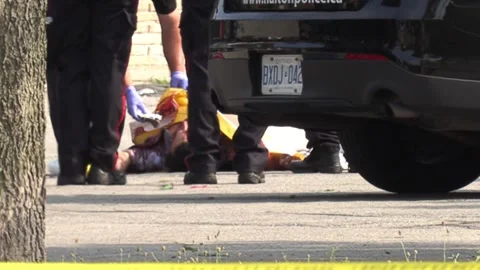 Police at the scene of mob hit and murder of respected mafia member in Ontario Vídeos de archivo 174176803