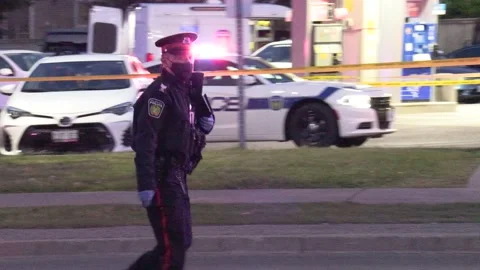Police at scene of multiple shooting murder in city Video stock 154883310