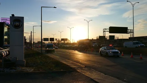 Police scene at sunset Stock Footage 125312927