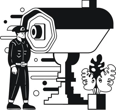 Police with Security Camera illustration in doodle style Stock Illustration