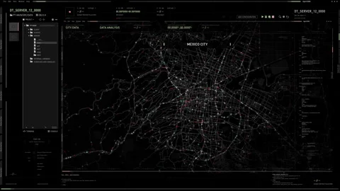 Police security program interface tracking the target gps signal on a night map Stock Footage 271122855