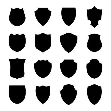 Police shield black shape. Heraldic shields blank emblems. Security labels. Illustrazione stock