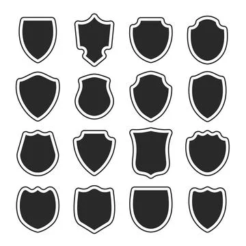 Police shield shape. Heraldic shields blank emblems. Security black vector Stock Illustration