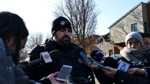 Police speaker speaking to journalists Stock Footage 125357693