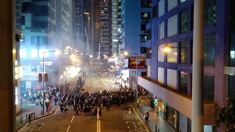 Police squad clashed with protesters in Hong Kong Stock Footage 113598146