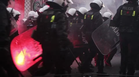 Police squad during riots Stock Footage 45733673