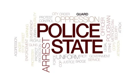 Police state animated word cloud, text design animation. Kinetic typography. Stock Footage