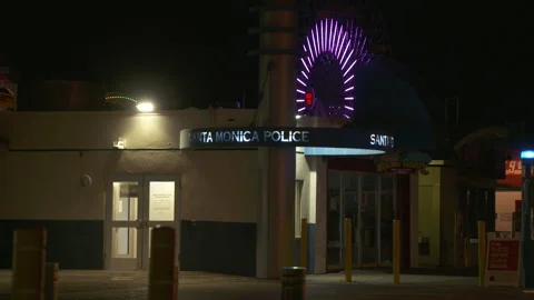 Police Station on Empty Santa Monica Pier Covid 19 Stock Footage 136714965