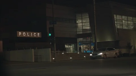 Police Station Entry with sign - Law Enforcement Stock Footage