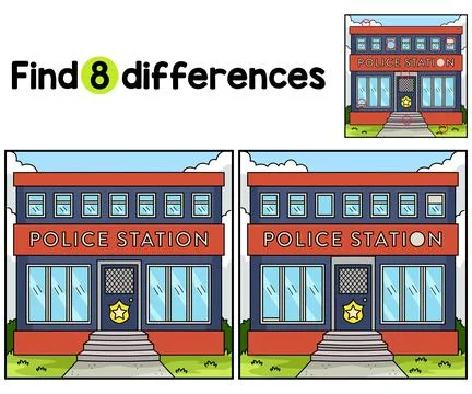 Police Station Find The Differences Stock Illustration
