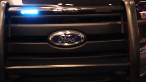Police SUV Push Bars with Red and Blue Flashing lights for Police Response Stock Footage 126013736