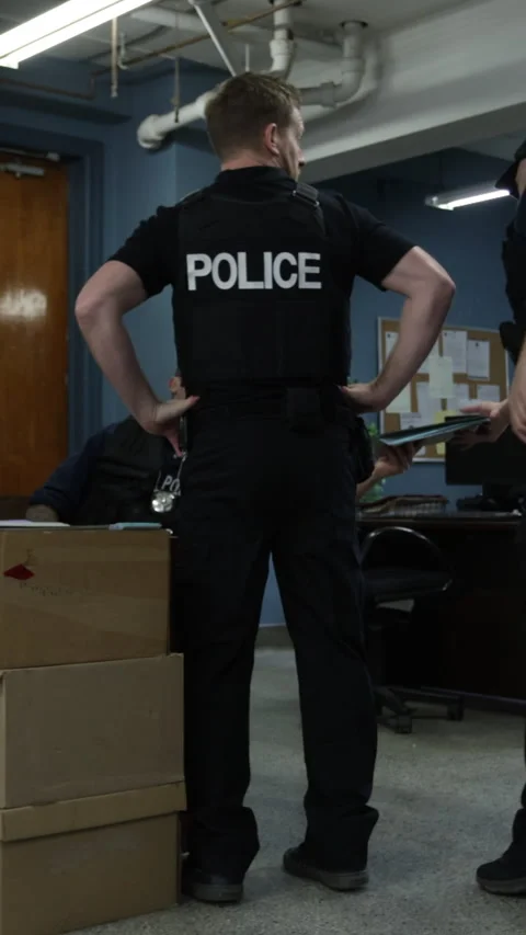 Police team in bullpen working on cases at the station - crime investigation Stock-Footage 343162002