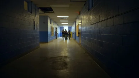 Police training exercise in a school Stock Footage