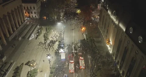 Police use water cannon as Georgia EU protests erupt. Tbilisi,Georgia streets. Stock Footage 294431653