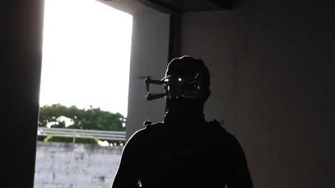 Police Using Scouting Drone in The security check Video stock 243199277