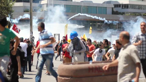 Police Using Tear Gas to Gezi Park Protestors Stock Footage