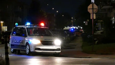 Police van at night with lights Stock Footage 116708737