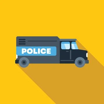 Police van parked with long shadow on yellow background 스톡 일러스트