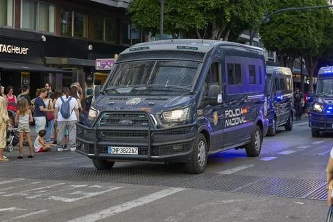 Police vans providing security during pride parade in city center Stock Photos