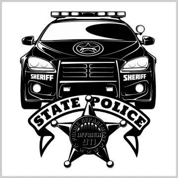 Police Vector Badge - Design elements, Police car. Monochrome style. Vector Stock Illustration