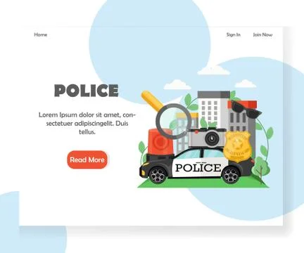Police vector website landing page design template Illustrazione stock